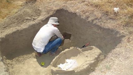 Three rock tombs discovered at a mound in Turkmenistan