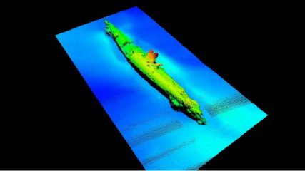 Undersea power line construction reveals an U-boat at Scottish shore